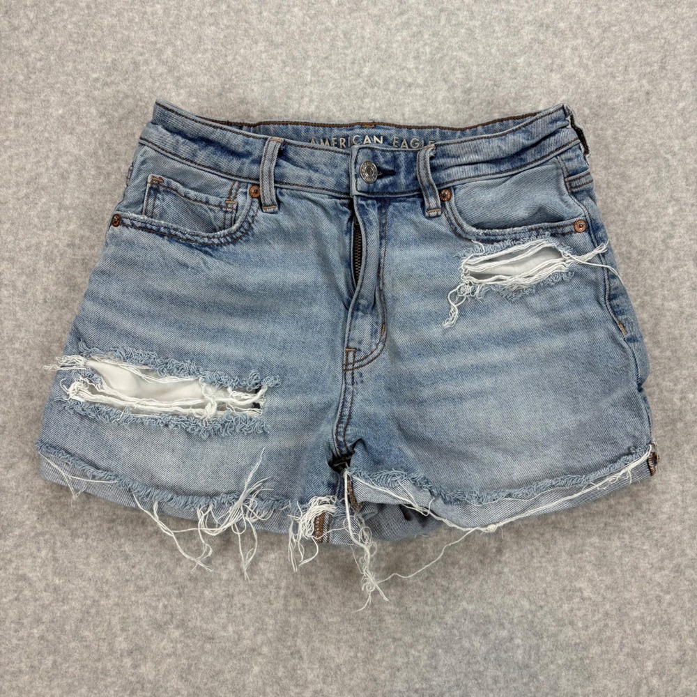 American Eagle Distressed Denim Jean Shorts Women 2 Light‎ Wash Mid Rise Cut Off